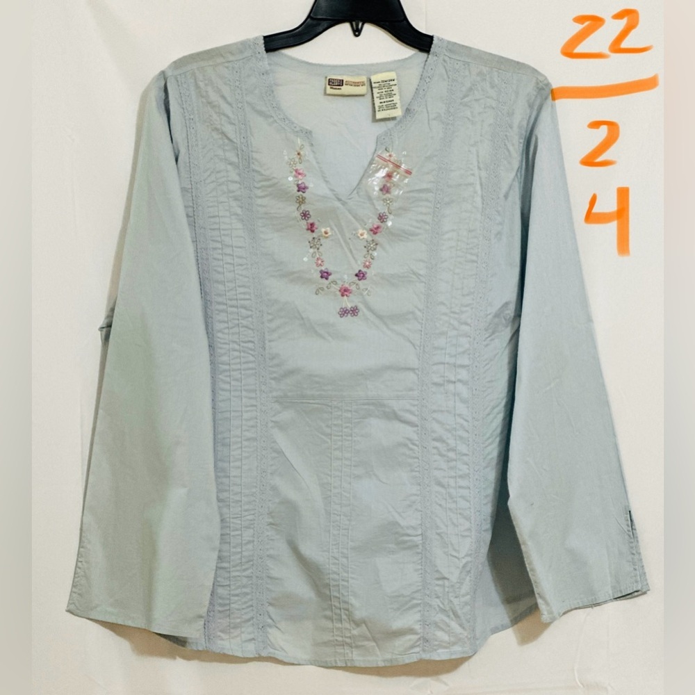 Women's Light Blue Embroidered Top
